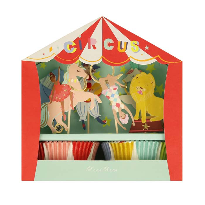 circus cupcake kit bakken taart verjaardag feest deco decoratie dieren acrobaten meri meri