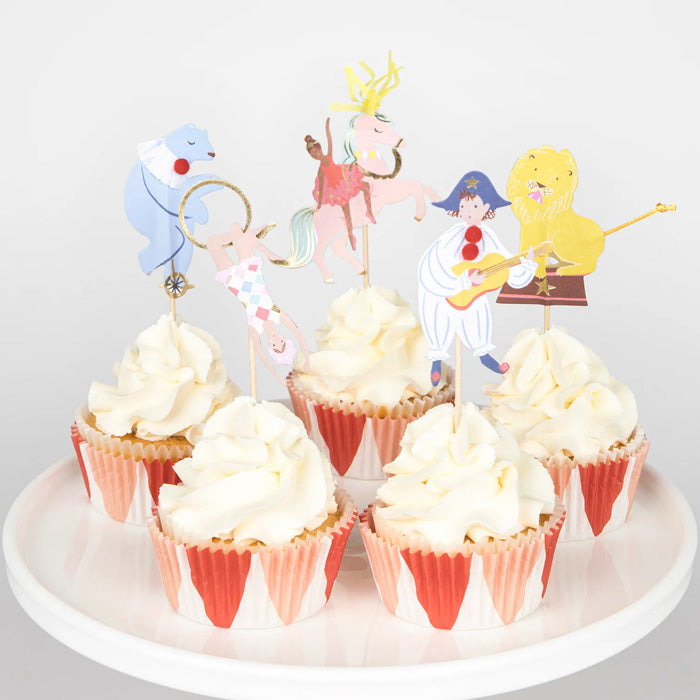 circus cupcake kit bakken taart verjaardag feest deco decoratie dieren acrobaten meri meri