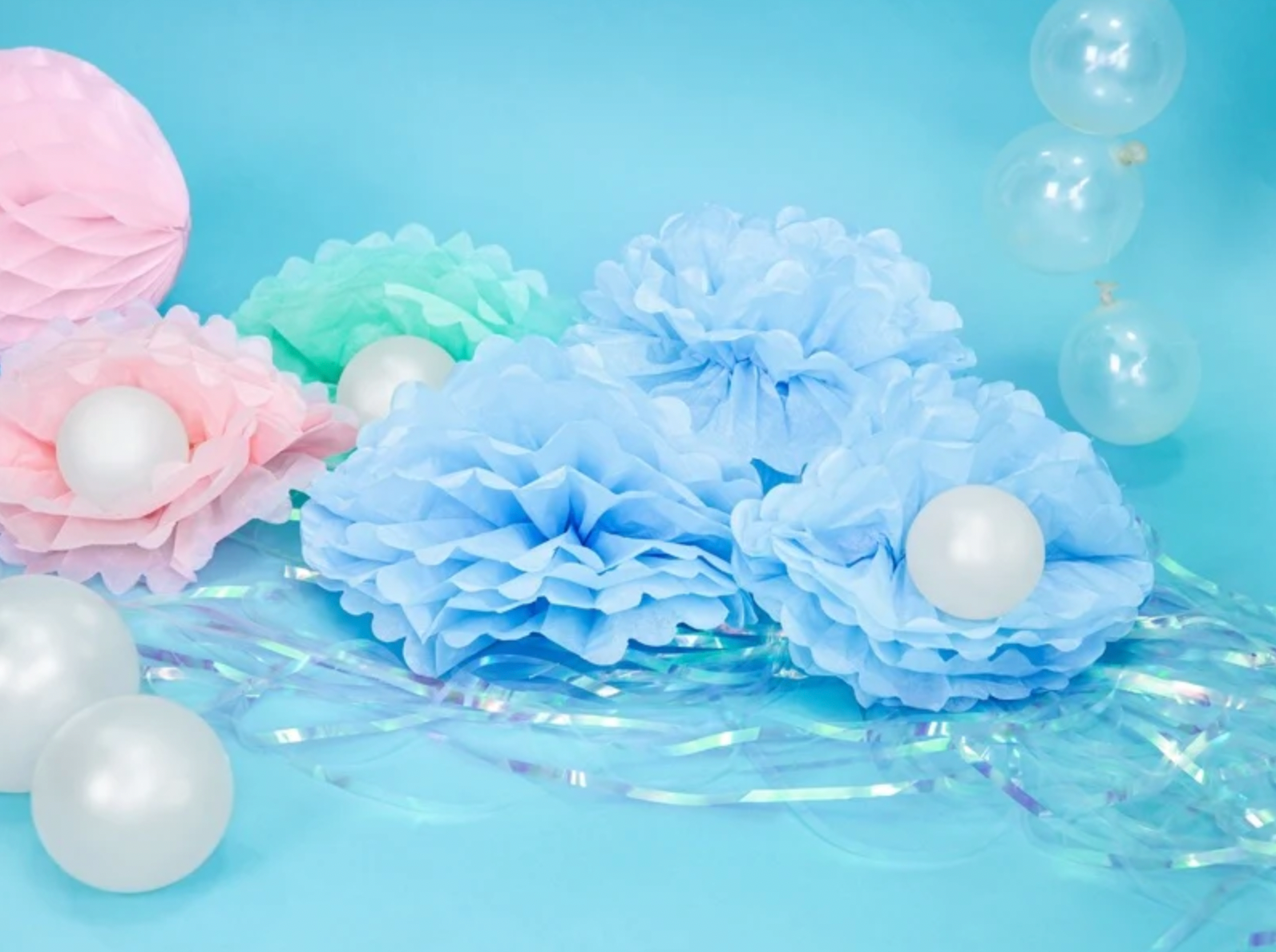 Pompon zacht blauw tissuepapier vloeipapier feest decoratie