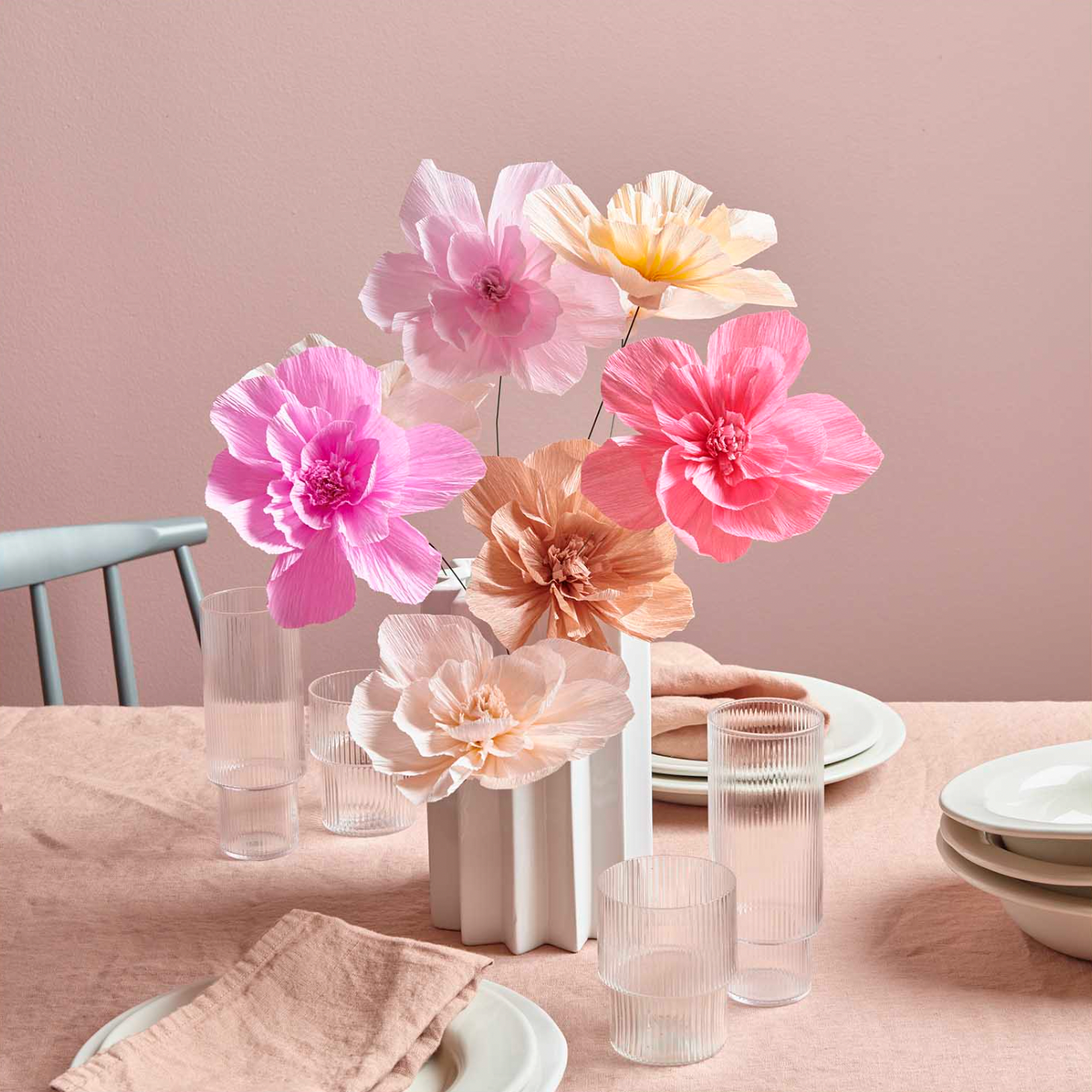crepe papieren bloemen verschillende kleuren boeket deco decoratie feest kinderkamer