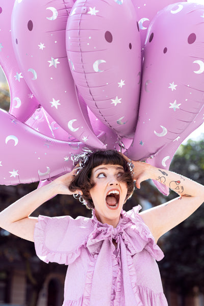 Folieballon spook paars roze halloween deco