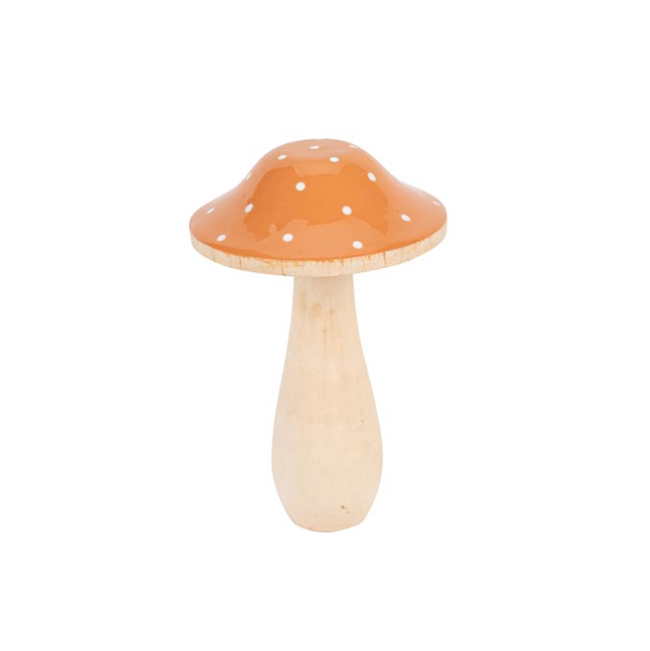 PADDENSTOEL HOUT ORANJE MET WITTE STIPPEN DECO HERFST