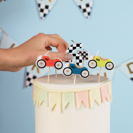 race auto kaarsen kaarsjes taart deco cupcakes verjaardag