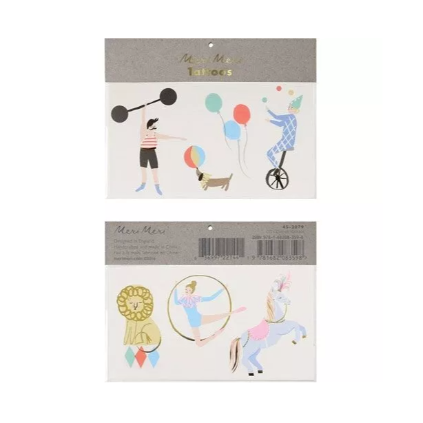 Circus tattoos deco decoratie feest verjaardag acrobaten dieren