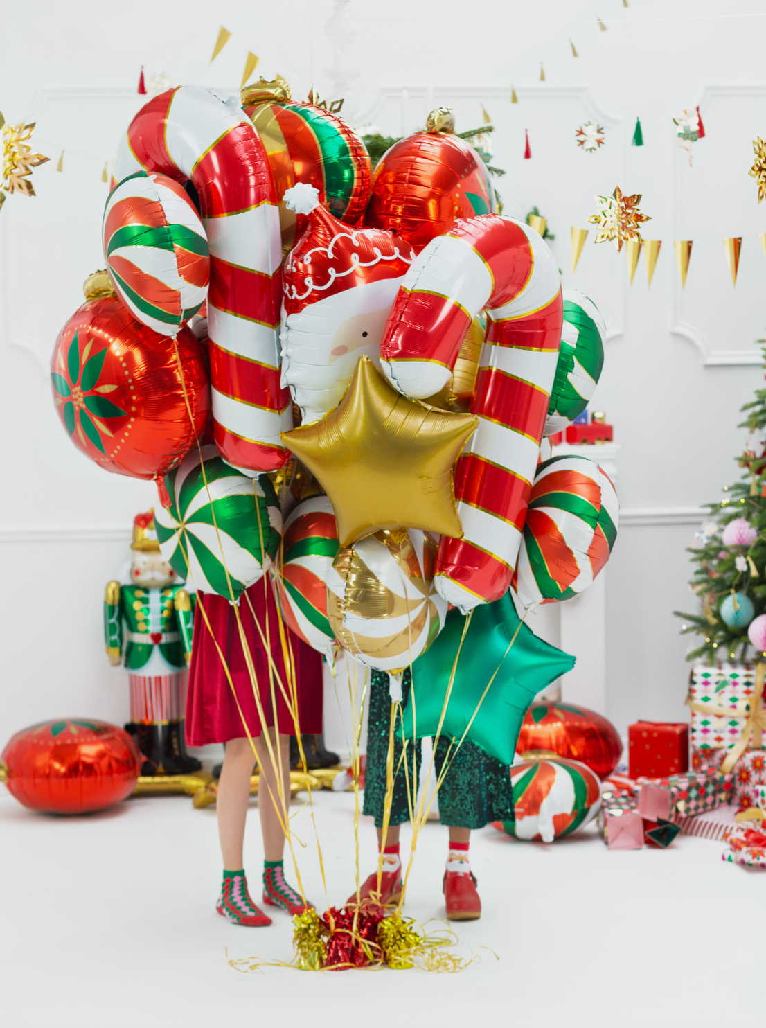 ballon snoep folieballon goud wit groen rood kerst kerstmis versiering