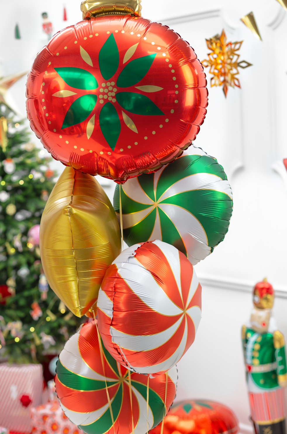 ballon snoep folieballon goud wit groen rood kerst kerstmis versiering