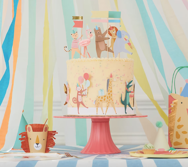Cake wrap met taart toppers party animals feestelijke dieren verjaardag feest deco decoratie taart cake bakker