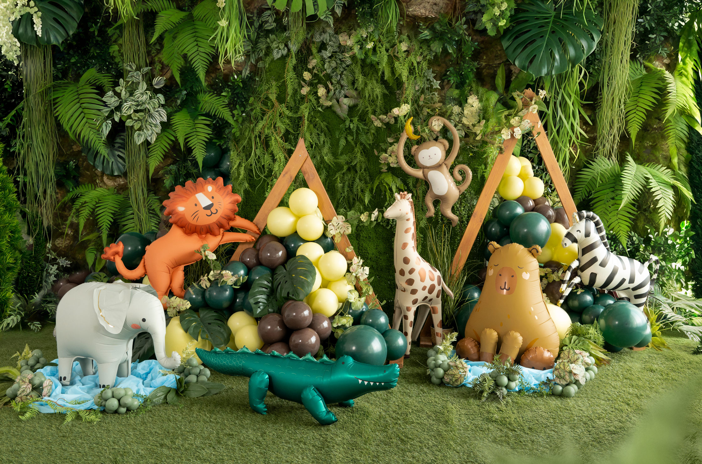 capibera dieren safari moster geel bruin latte feestversiering verjaardag folieballon ballon deco decoratie