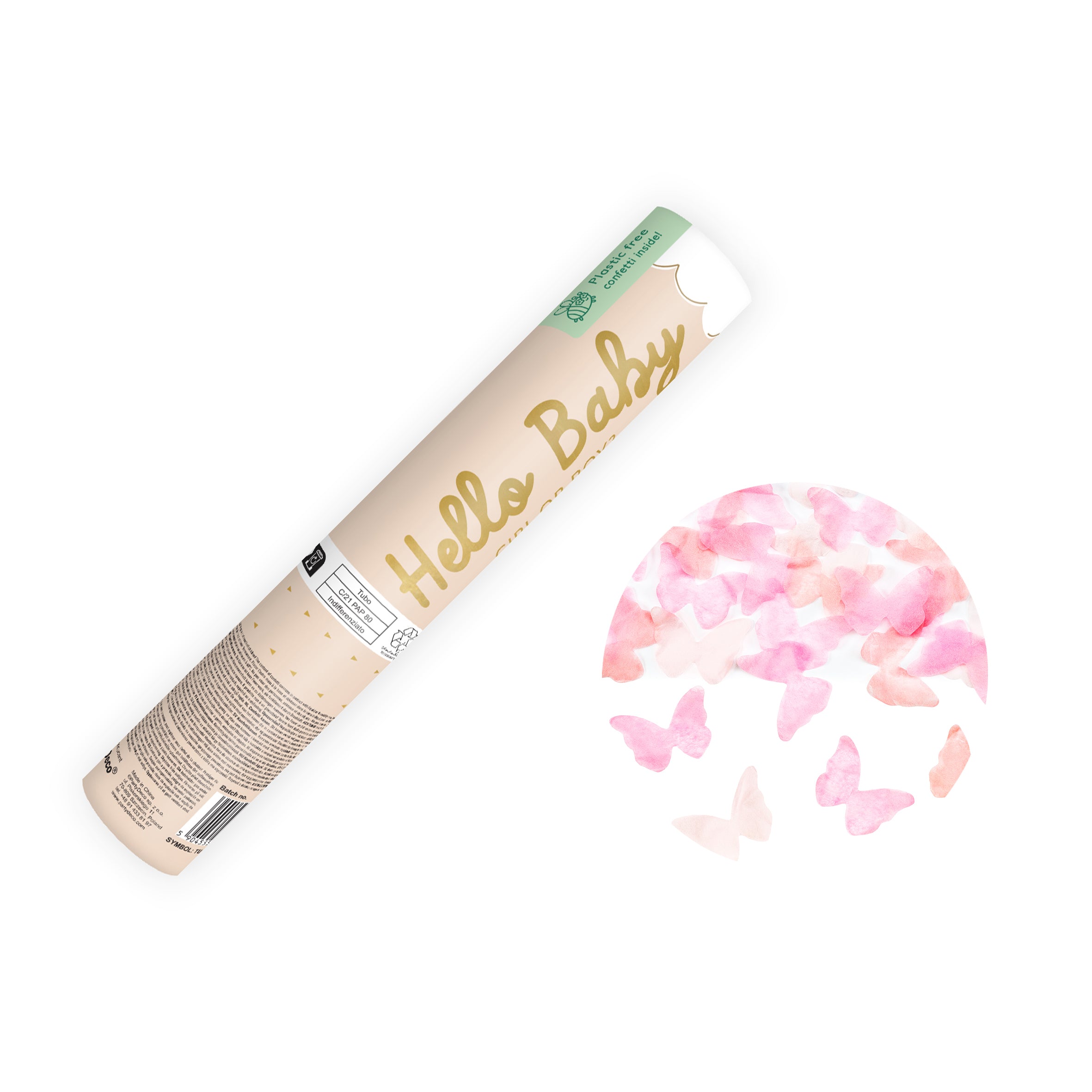 confetti kanon roze vlinders gender reveal feest deco decoratie baby meisje