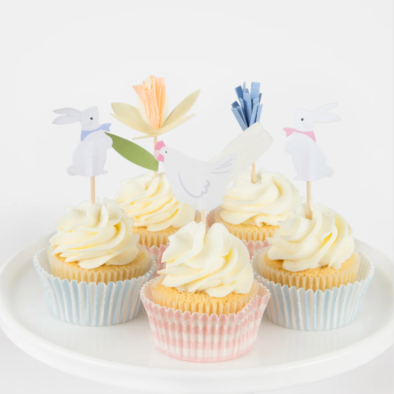 cupcake kit pasen feest decoratie lente konijnen kuikens bloemen vrolijk feest deco decoratie verjaardag