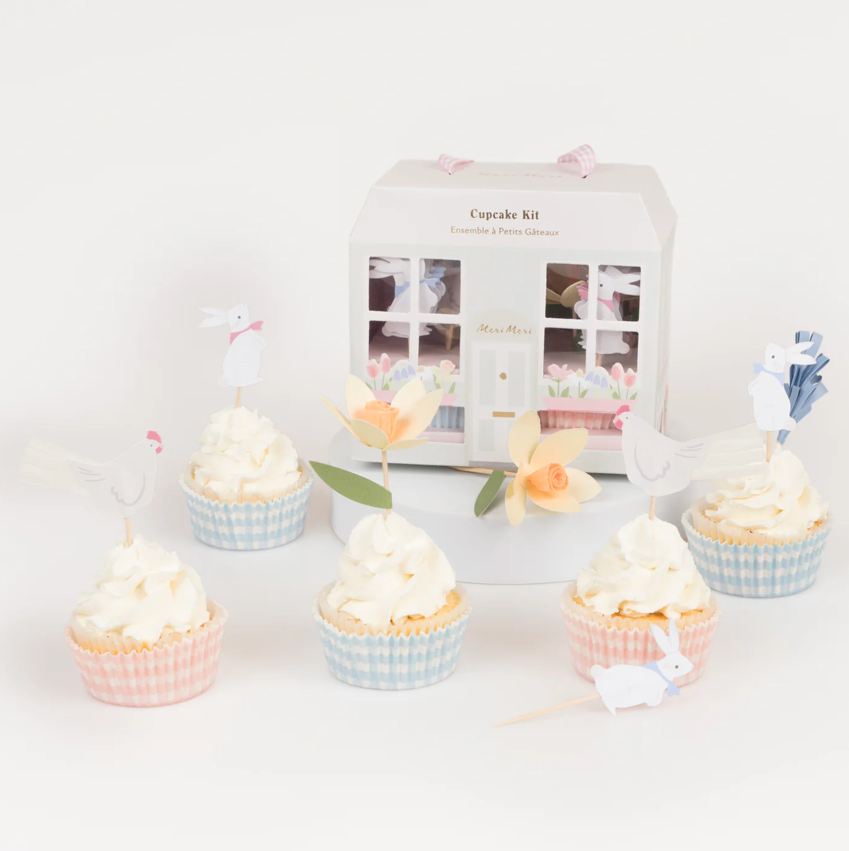 cupcake kit pasen feest decoratie lente konijnen kuikens bloemen vrolijk feest deco decoratie verjaardag