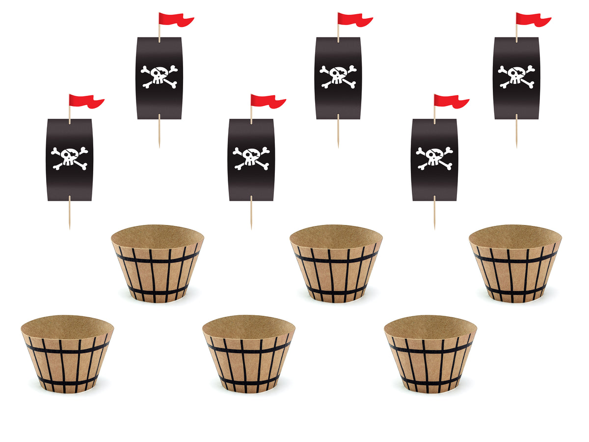 cupcake kit pirate party piraat piraten vlag doodshoofd