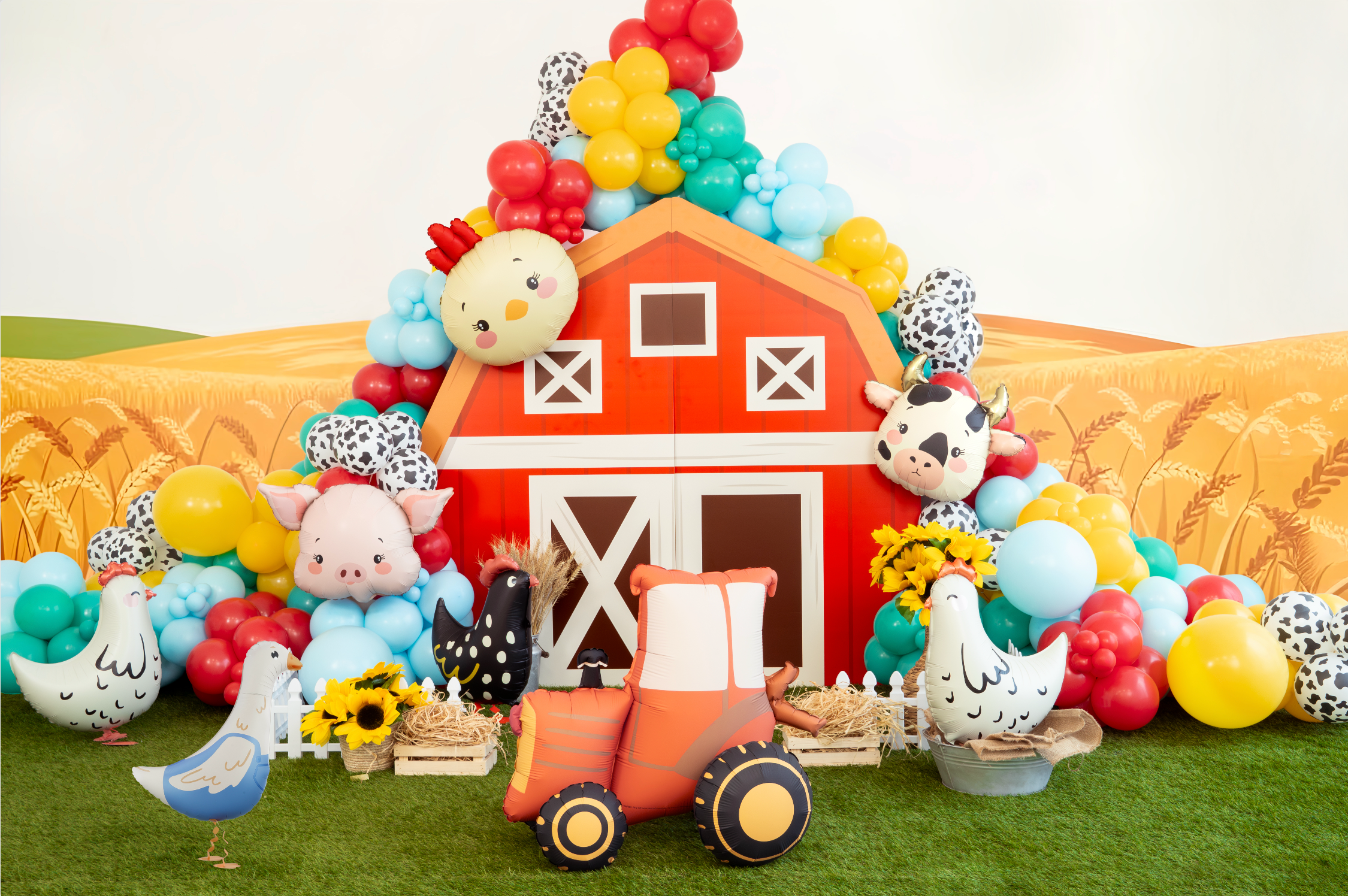 folieballon ballon varken varkenskop varkenshoofd zore feestversiering verjaardag deco decoratie boerderij kip koe gans tractor