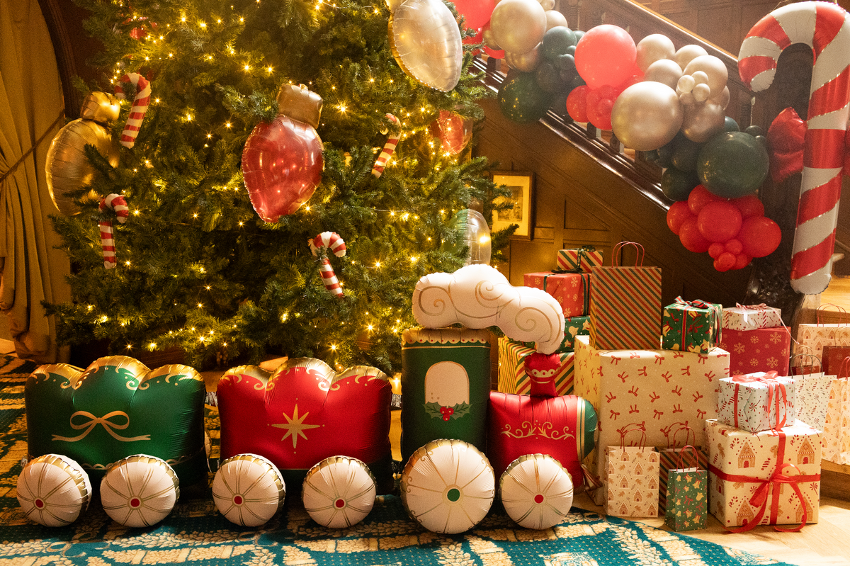 folieballon trein kerst deco decoratie kerstmis rood groen goud wit
