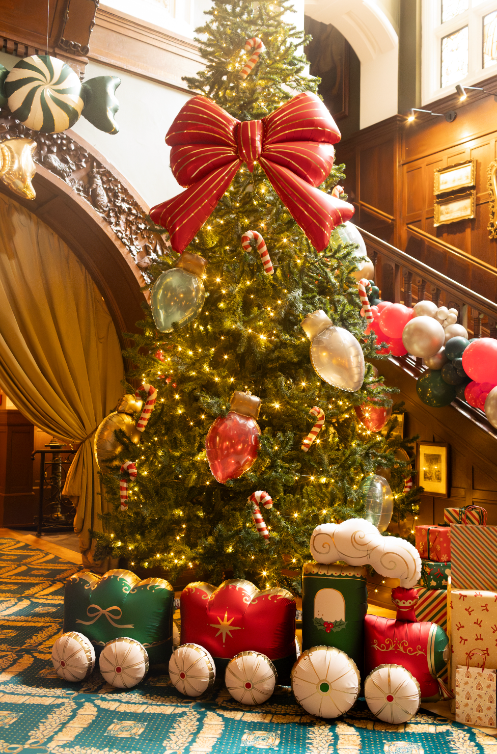 folieballon trein kerst deco decoratie kerstmis rood groen goud wit
