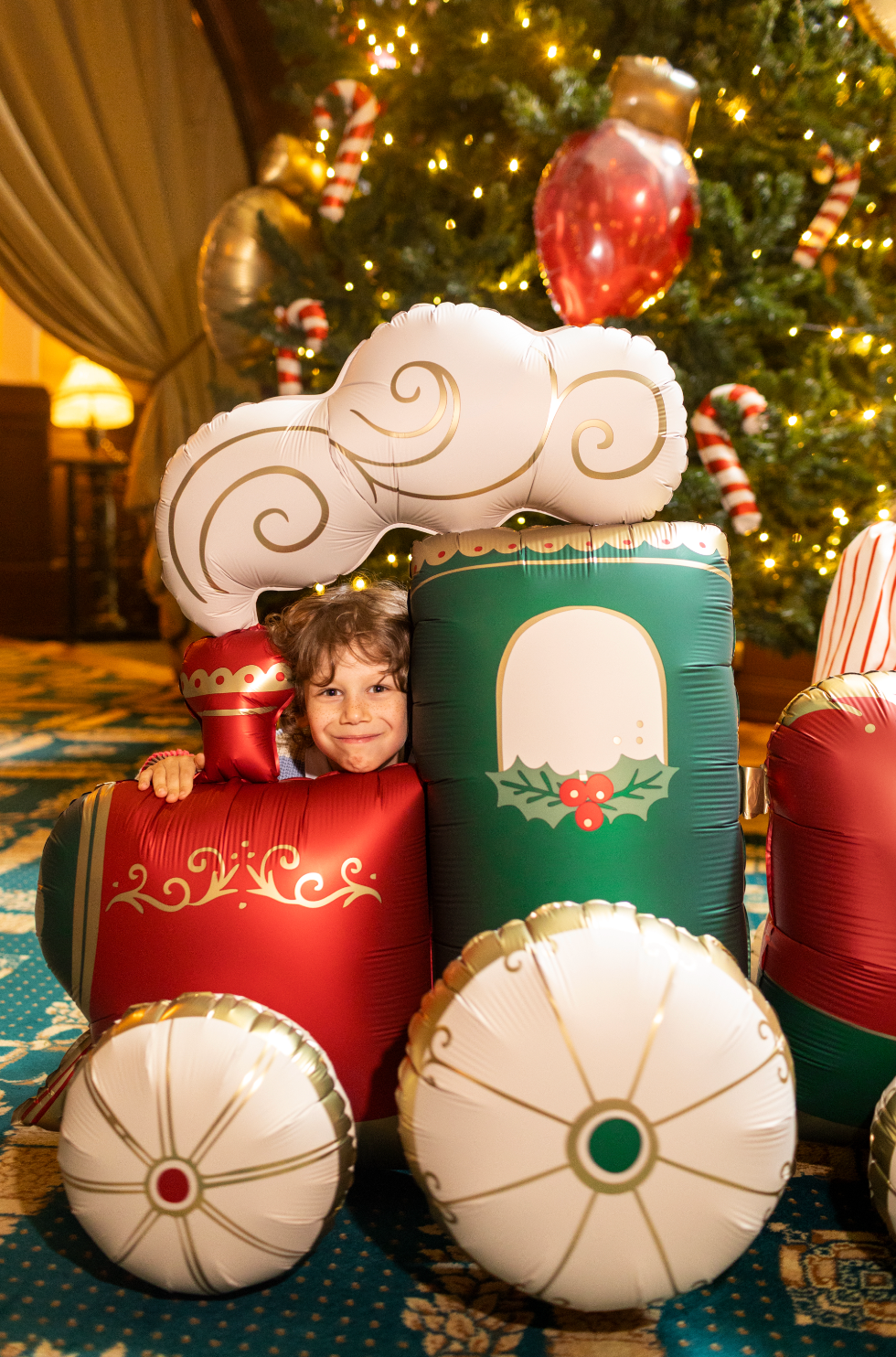 folieballon trein kerst deco decoratie kerstmis rood groen goud wit