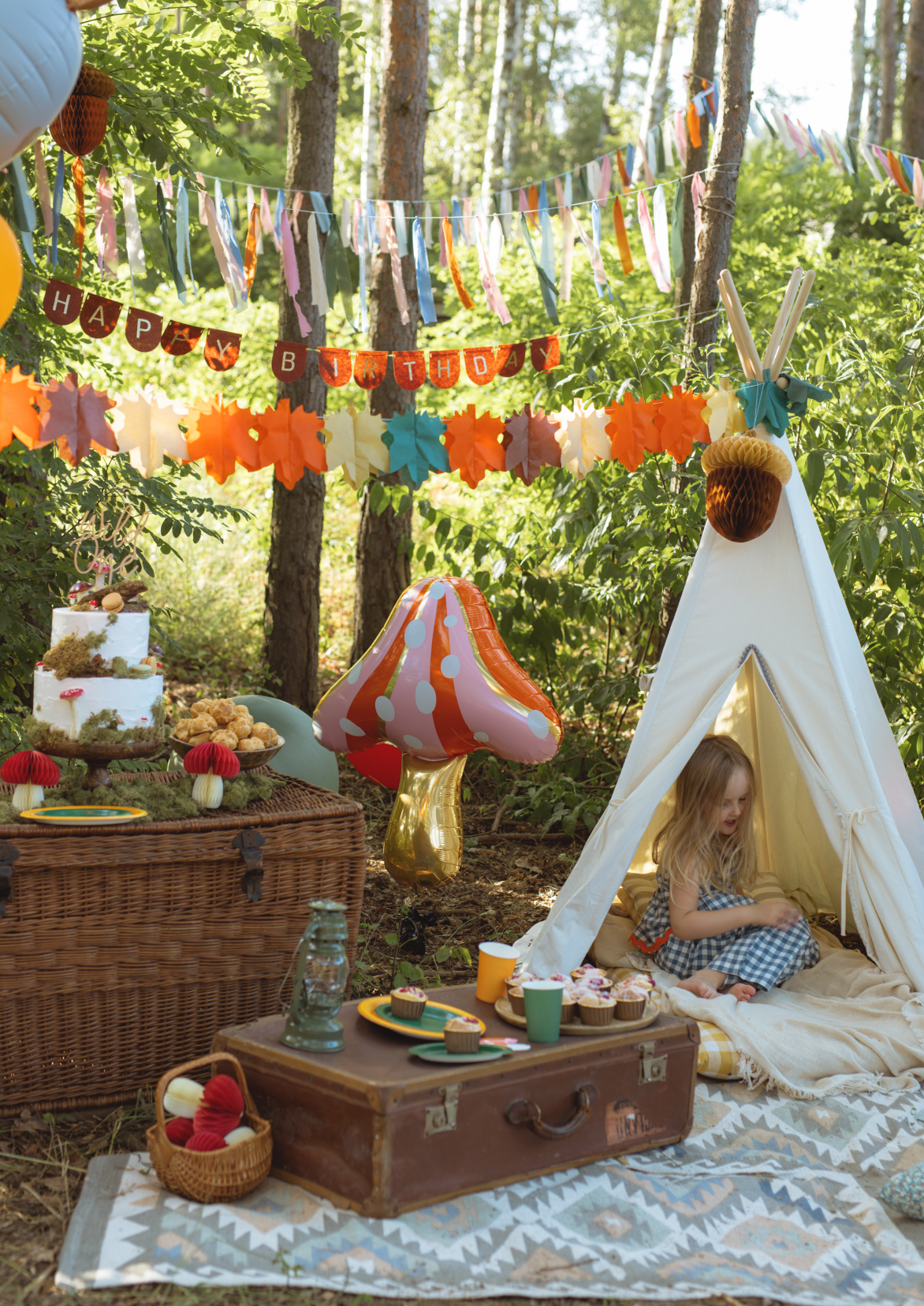 herfstbladeren slinger feest deco decoratie verjaardag oranje groen bruin latte crème herfst bos woodland 2