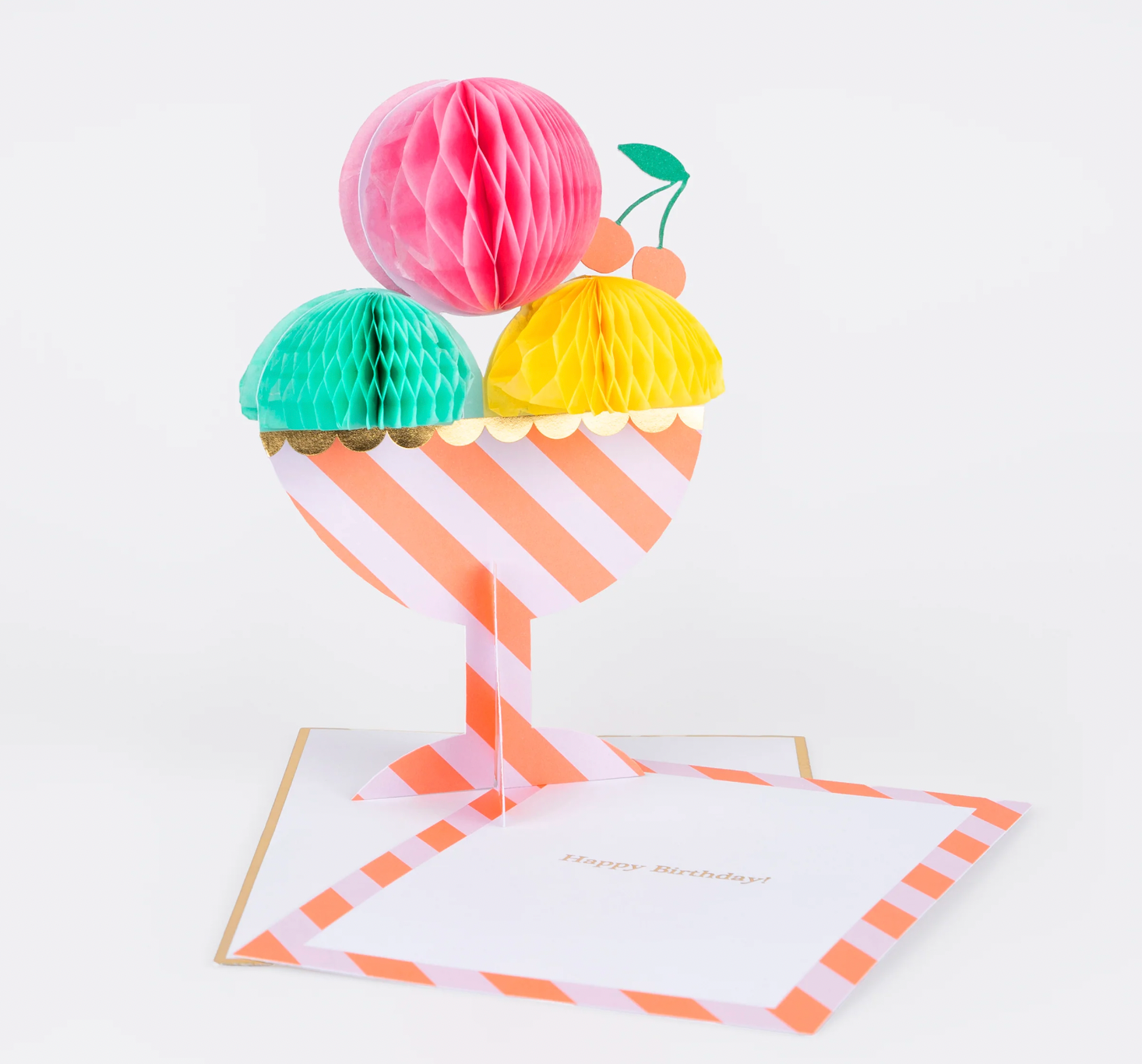 ijscoupe kaart roze geel groen oranje wit goud feest deco decoratie verjaardag ijsjes icecream centerpiece