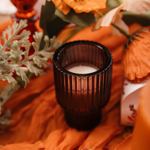 kaarsenhouder kandelaar bruin glas