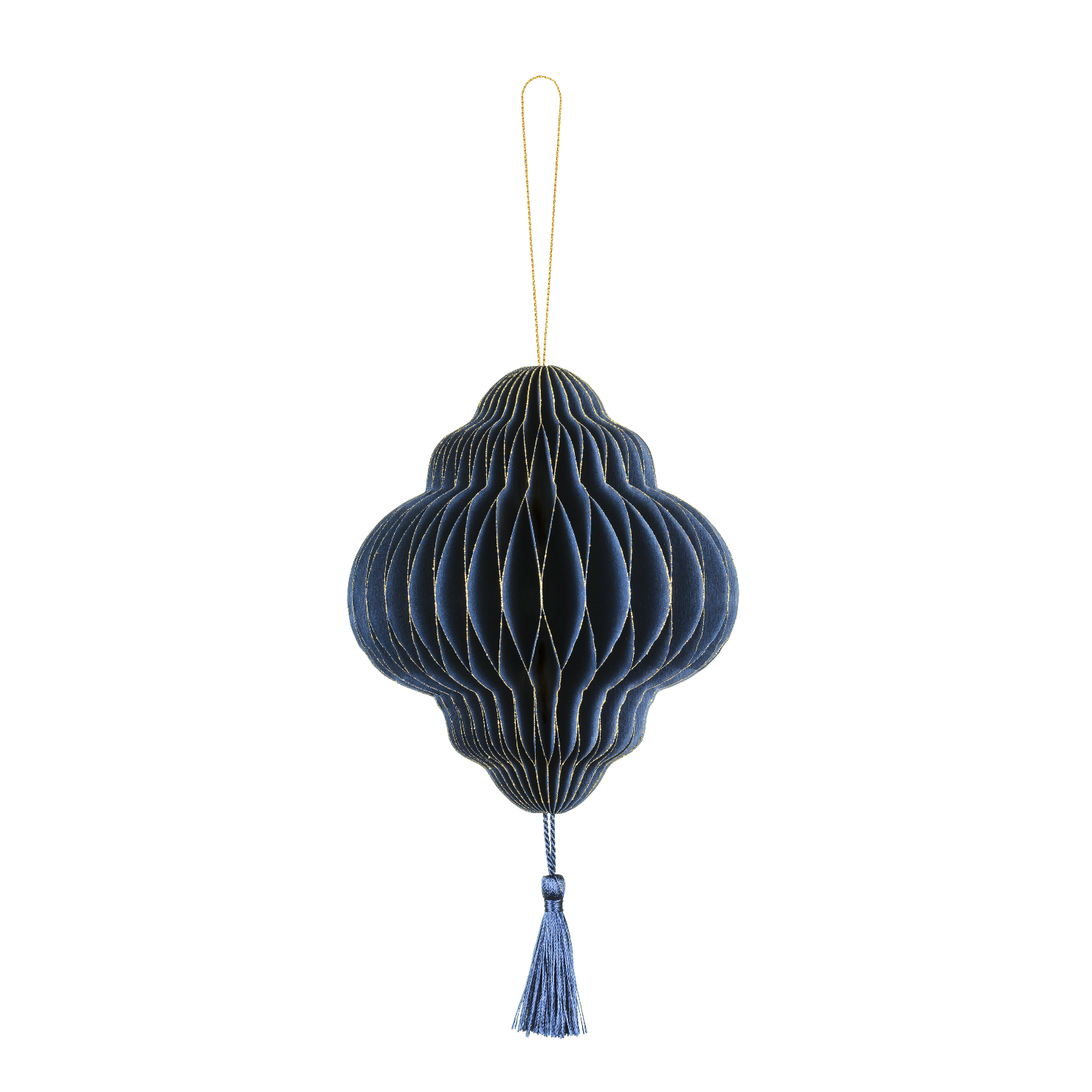 kerst ornament bal marine blauw goud honeycomb deco decoratie kerstboom