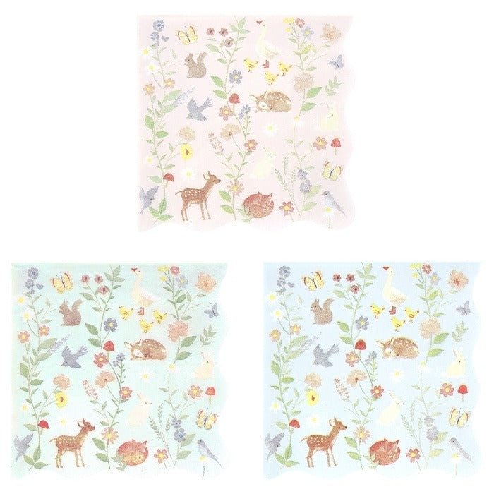 little animals servetten eekhoorn hert vogel vos vlinder bloemen paddenstoel