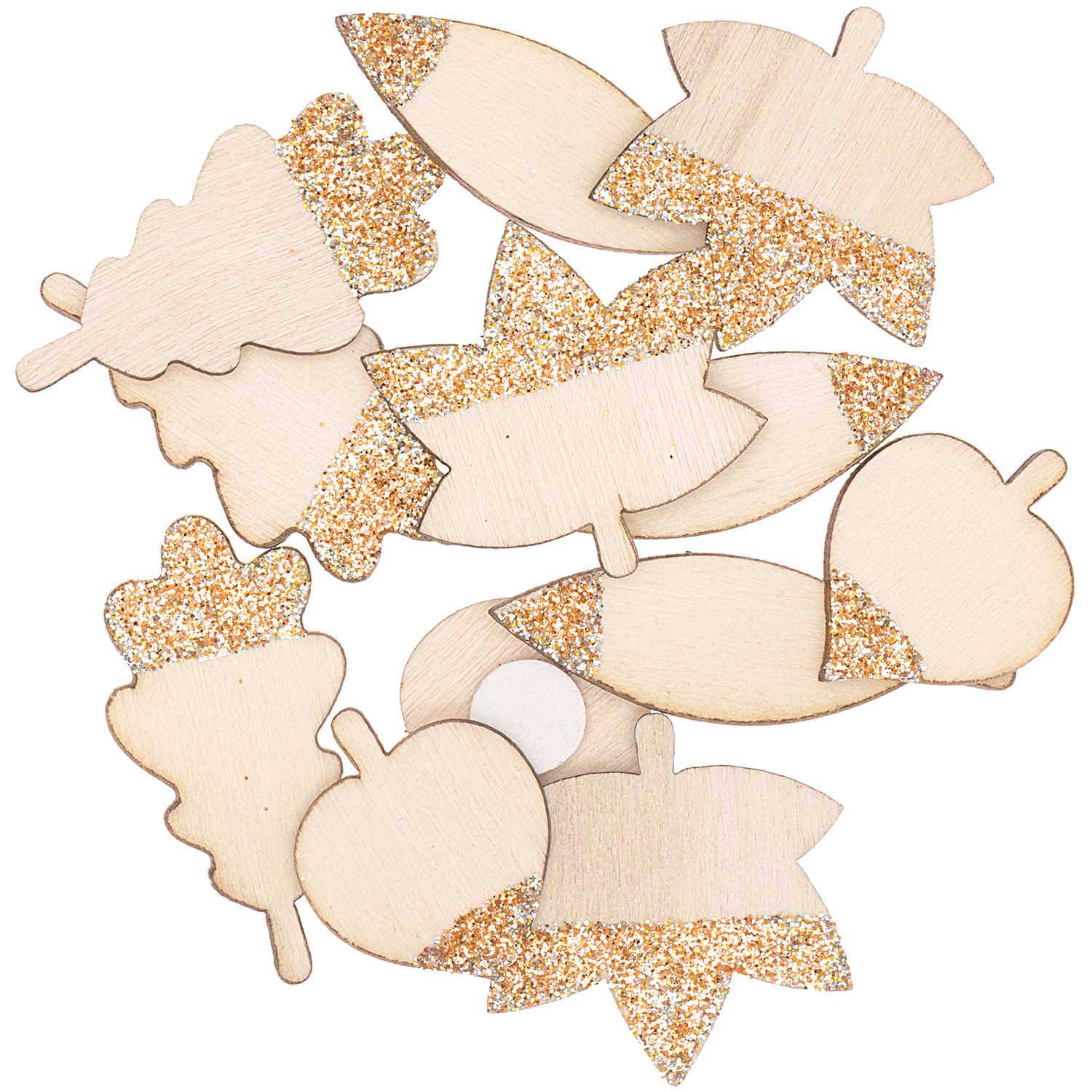 Houten glitter bladeren stickers herfst