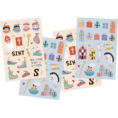 Sinterklaas stickers kleurrijk sint en pieten staf huize paard cadeaus schoen