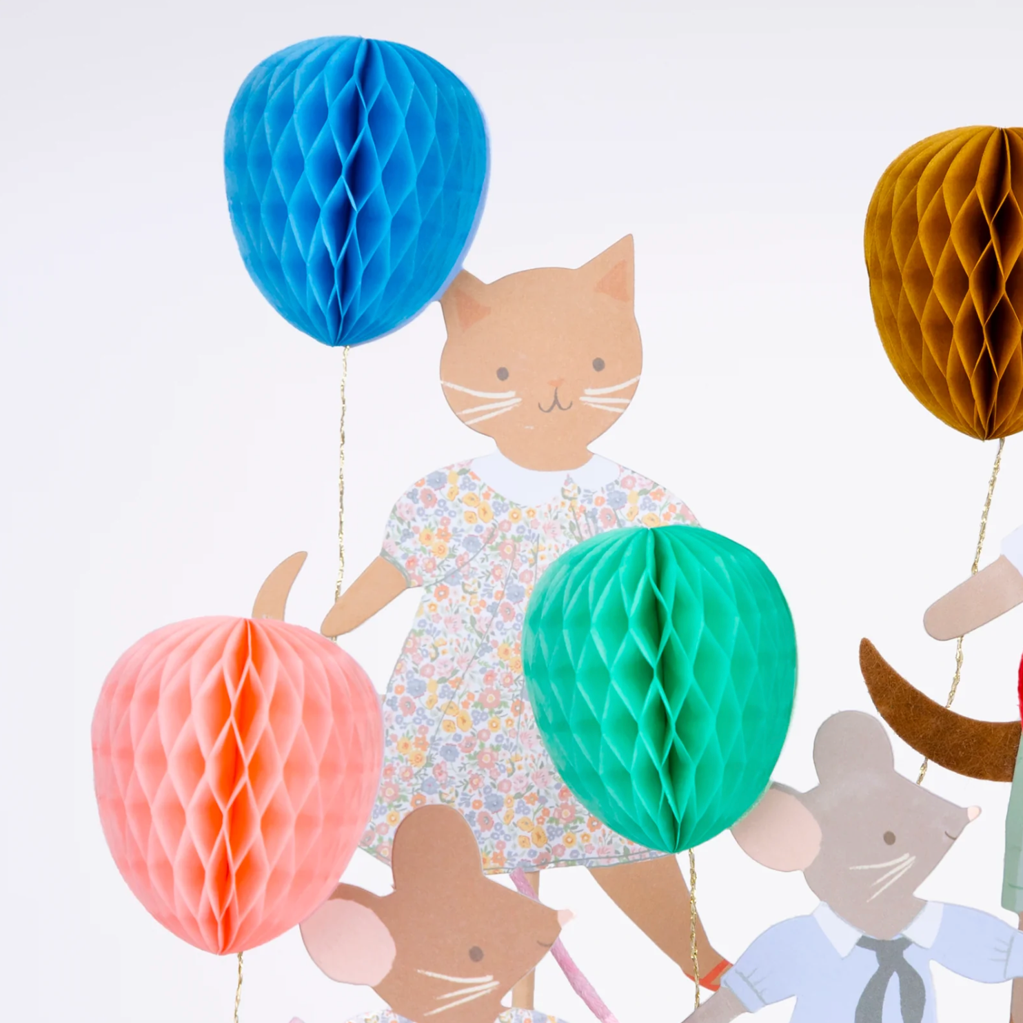 taarttoppers cupcake toppers dieren little animals meri meri feest deco decoratie feestversiering verjaardag kat konijn muizen muis hond ballon honeycomb