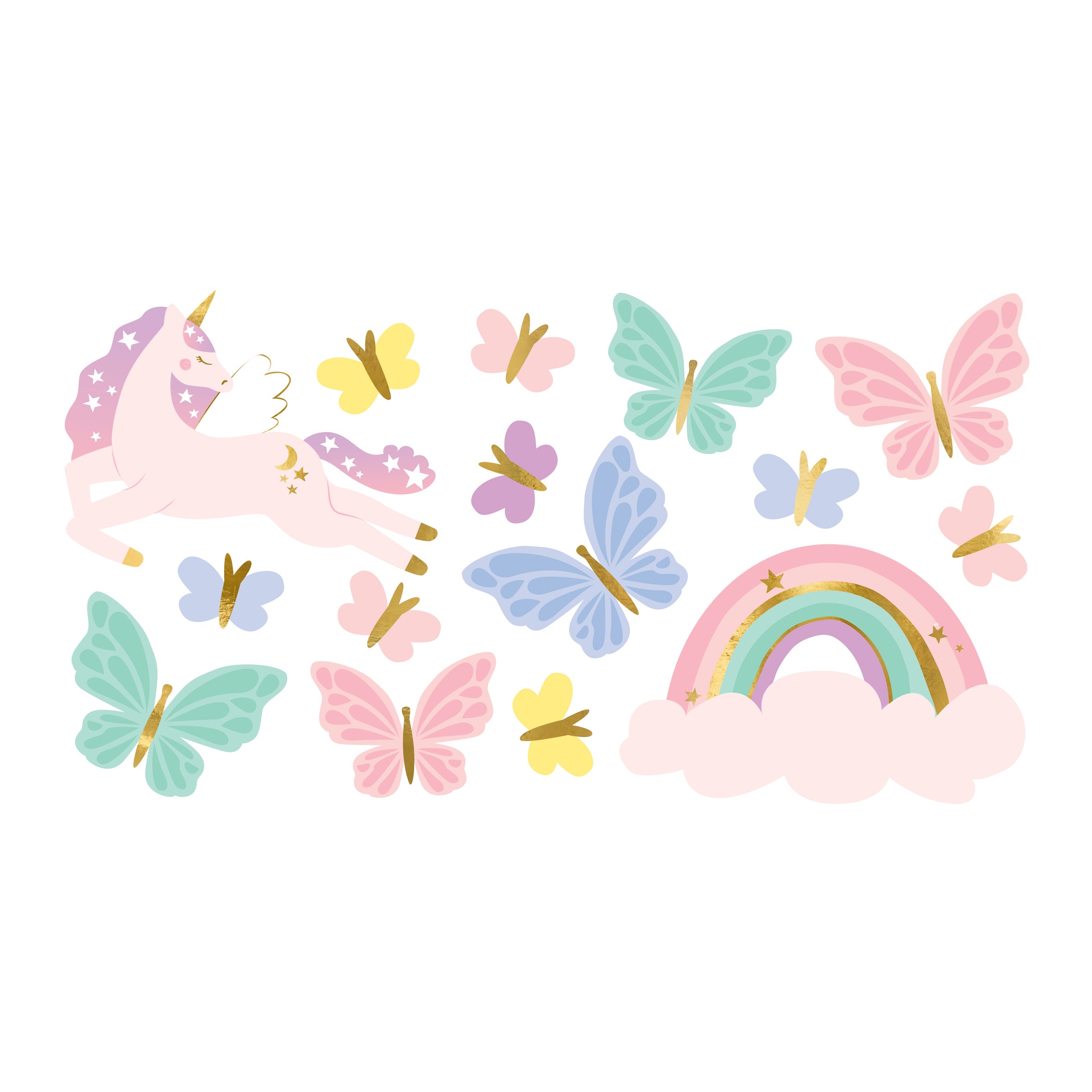tattoo unicorn vlinder eenhoorn regenboog pastel goud feest deco decoratie