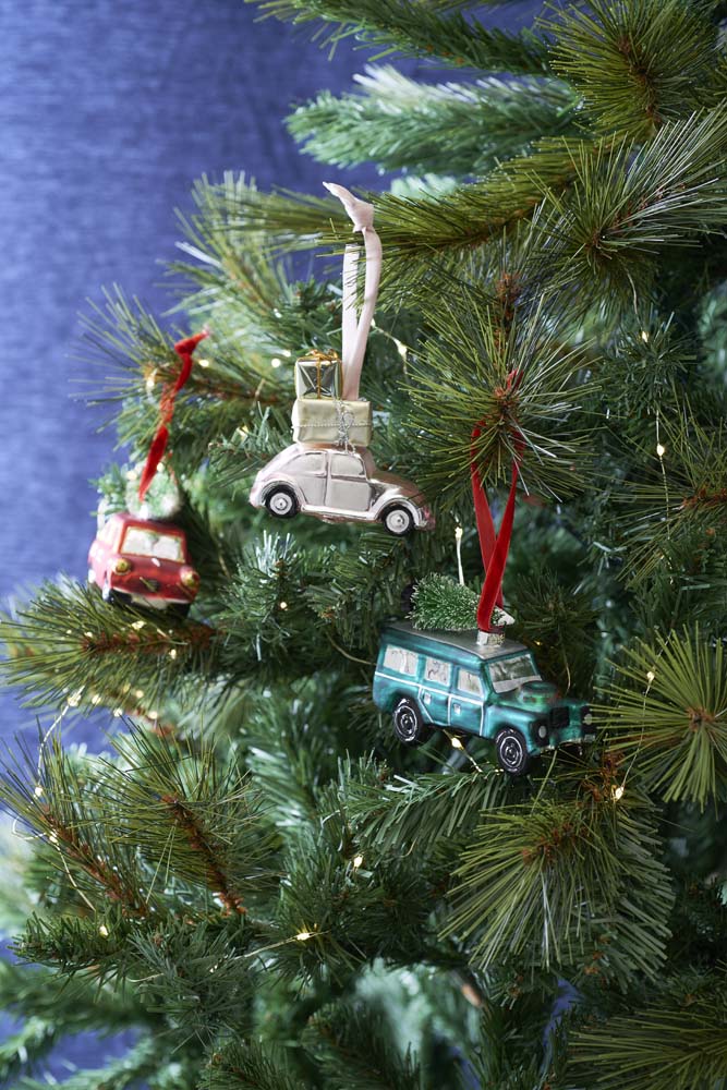Glazen Luxe Kerstbal - roze auto met cadeaus