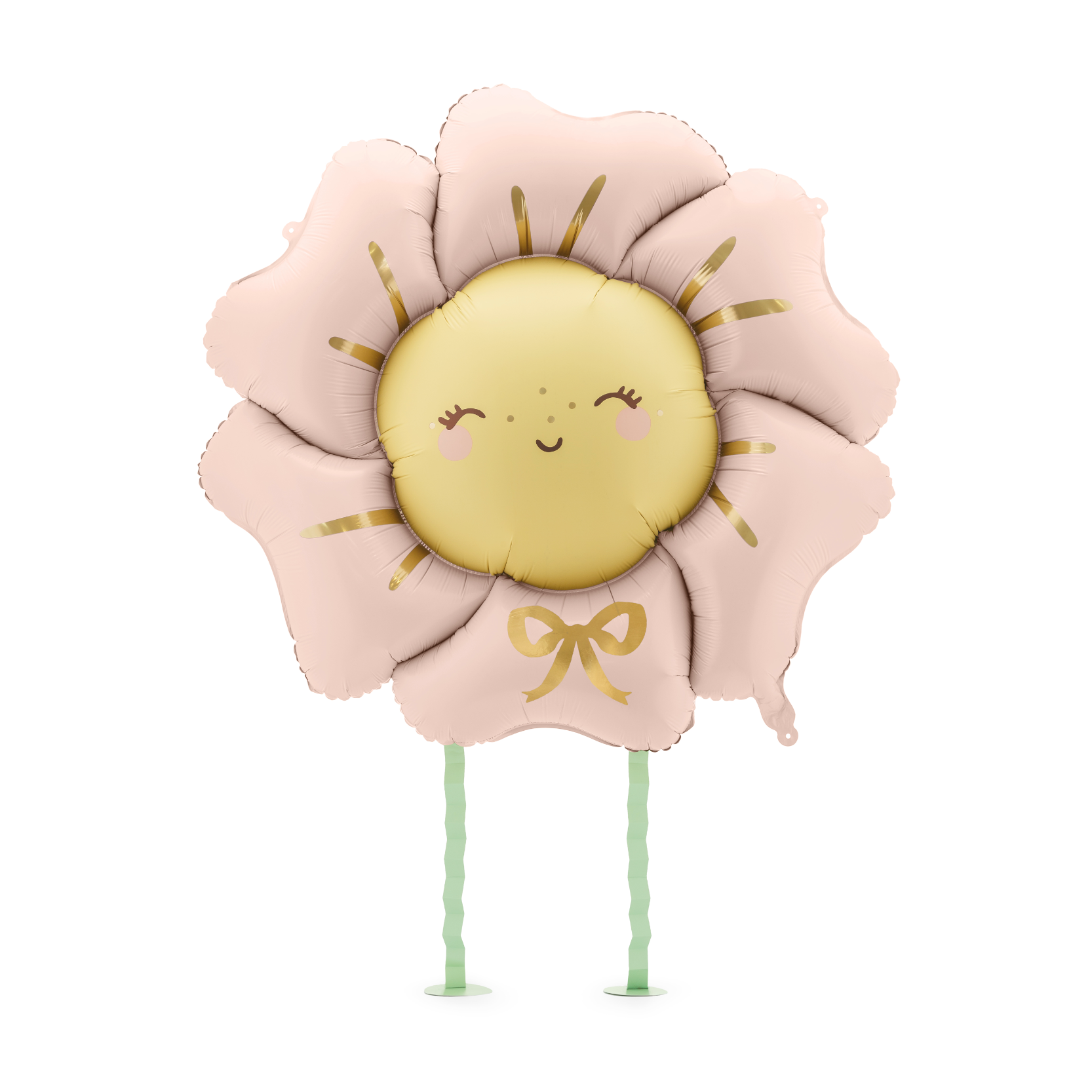 xxl folieballon lachende bloem met beentjes feest deco roze ecru verjardag