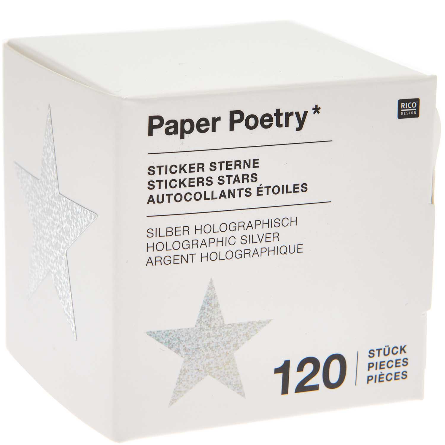120 holografische zilveren sterren stickers (4,5cm)