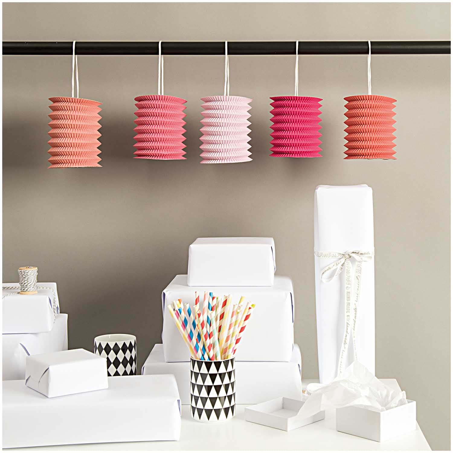 5 lantaarns roze en oranje tinten (Ø 10cm)