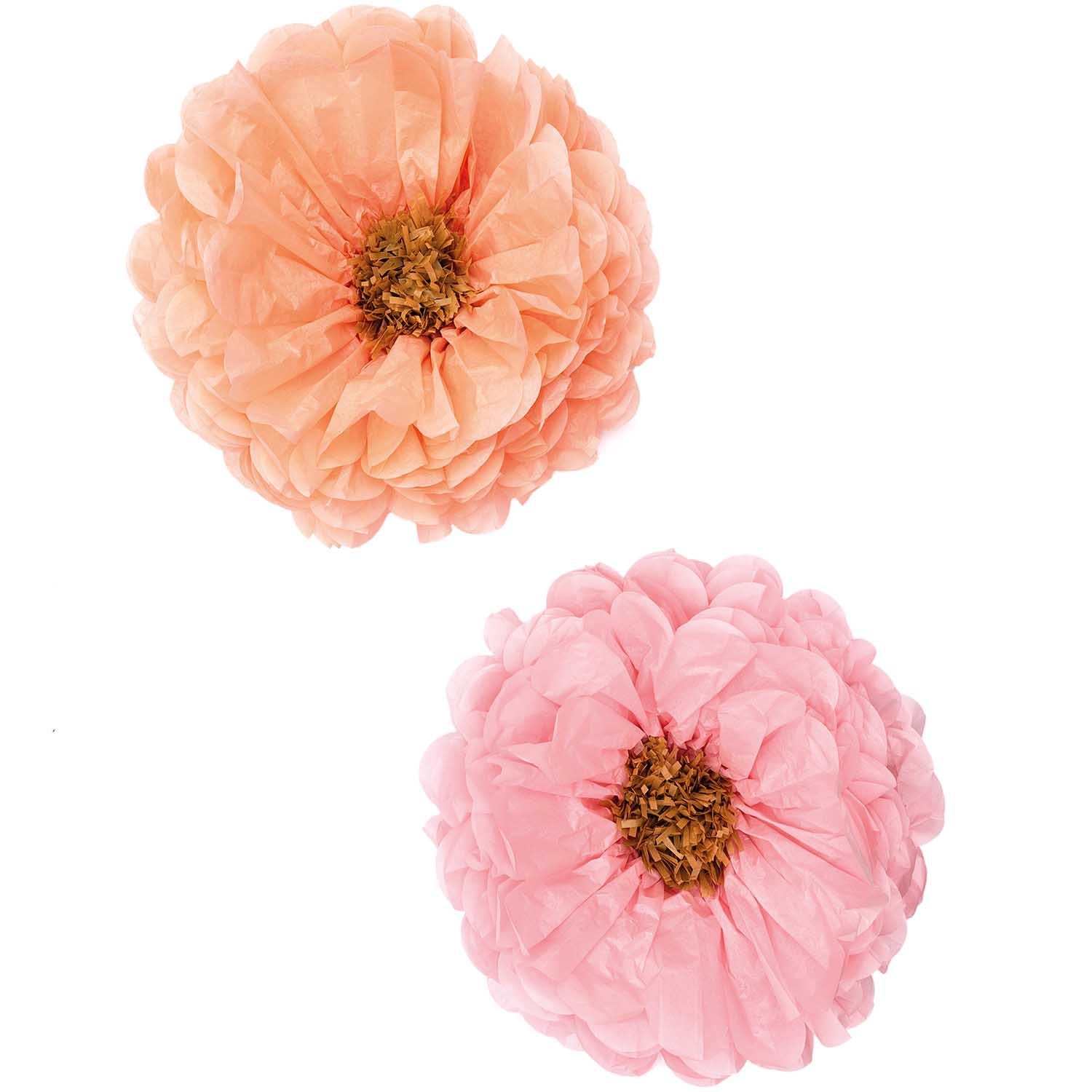 Tissue papier bloemen zacht roze en zacht oranje (Ø 40cm)