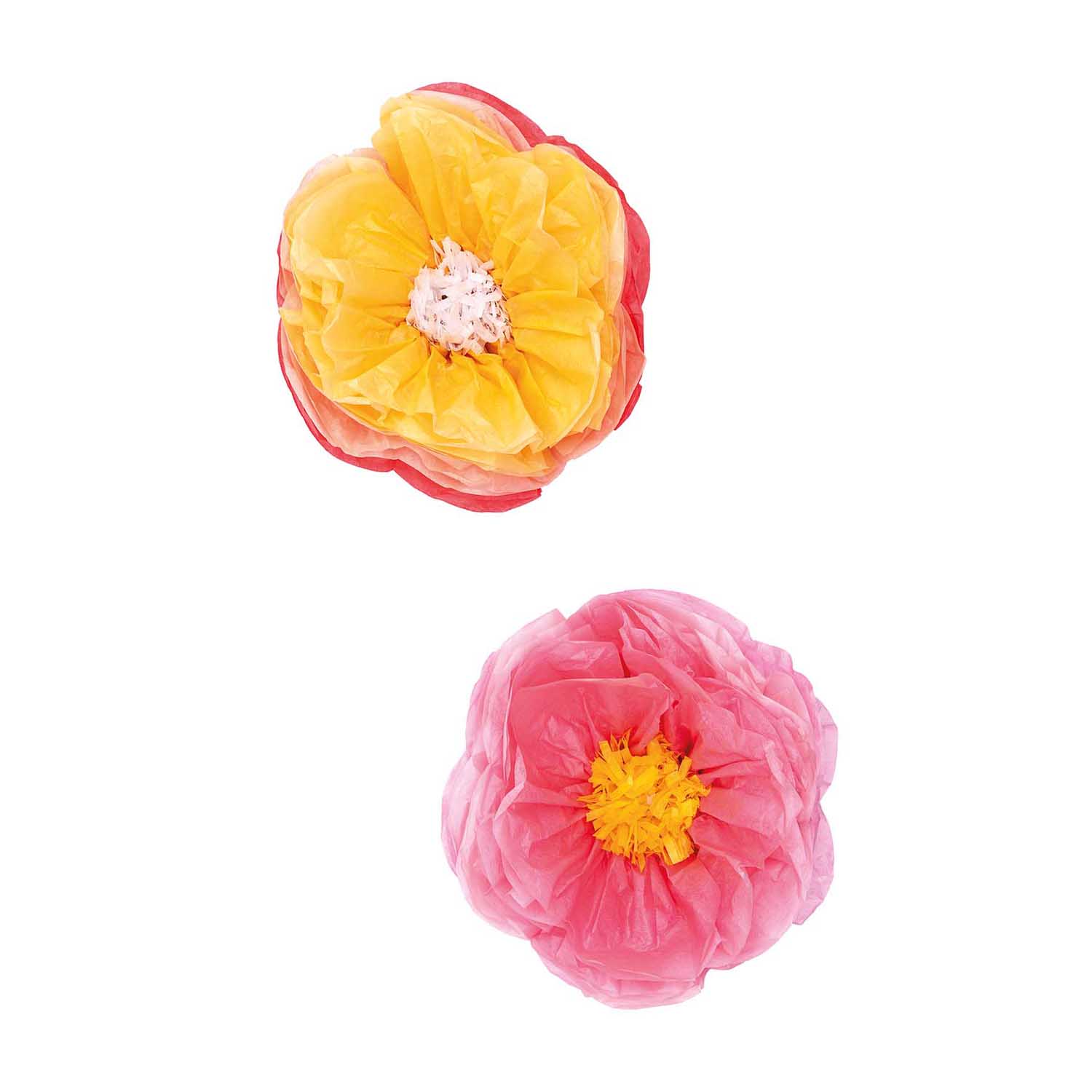 Tissue papier bloemen roze en geel (Ø 25cm)