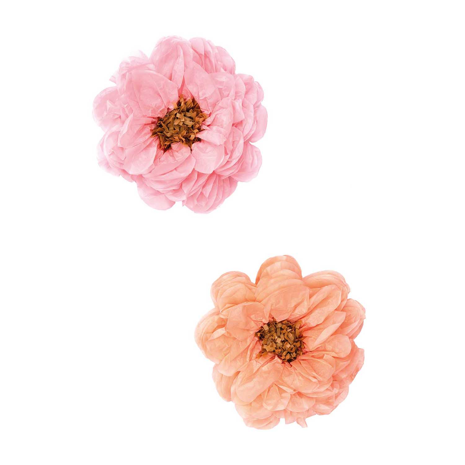 Tissue papier bloemen zacht roze en zacht oranje (Ø 25cm)