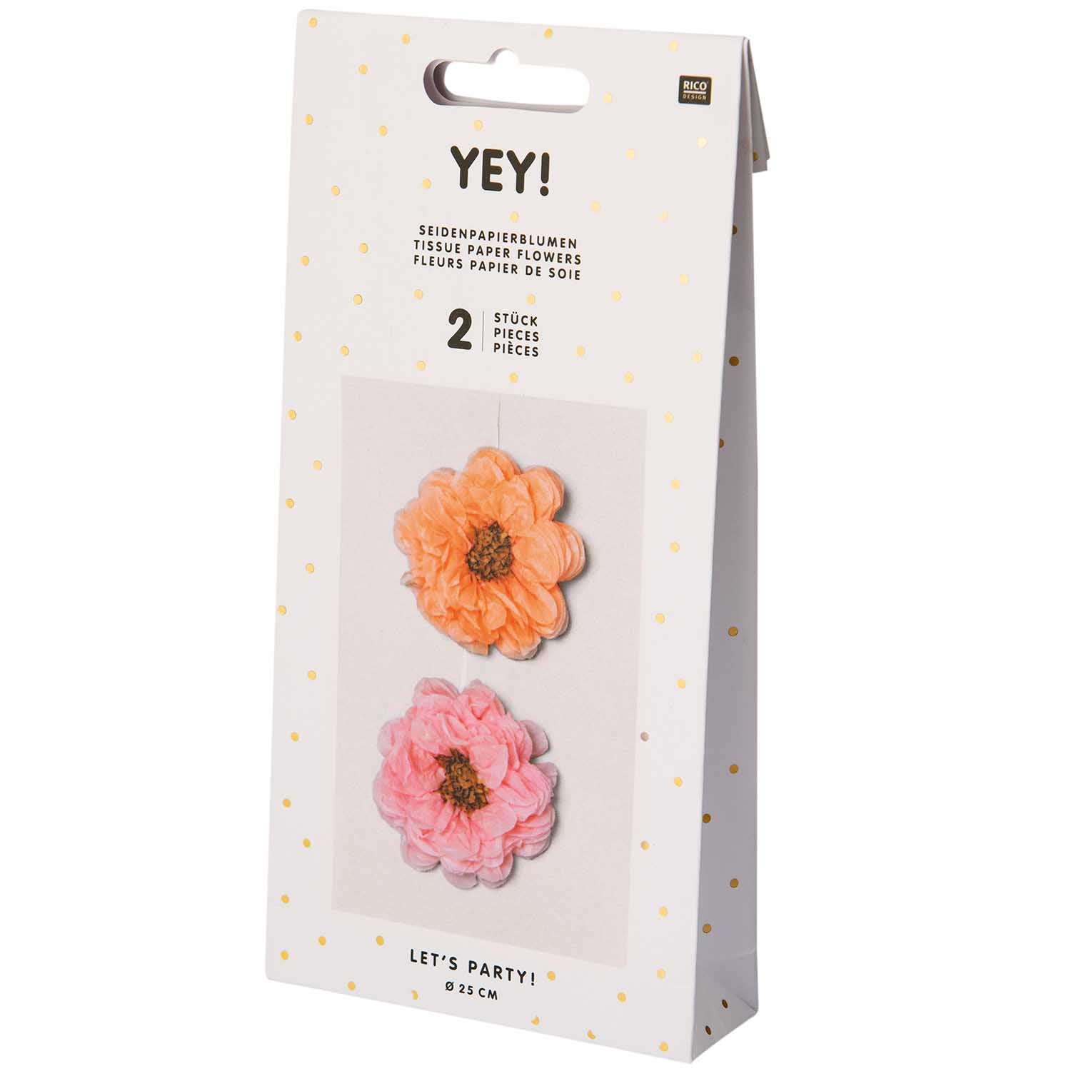 Tissue papier bloemen zacht roze en zacht oranje (Ø 25cm)