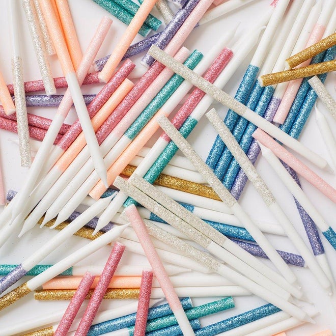 glitter dipped kaarsen Meri Meri feest decoratie taart cupcakes