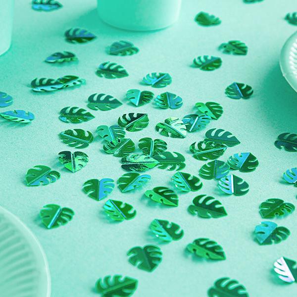 Metallic groene confetti bladeren - 15g