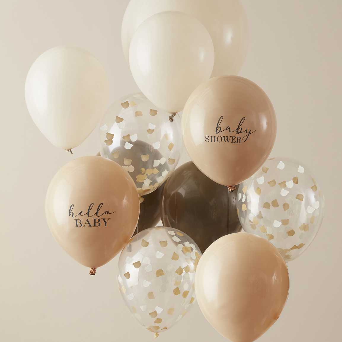 Ballonnen baby shower zand latte bruin confetti beer decoratie feest