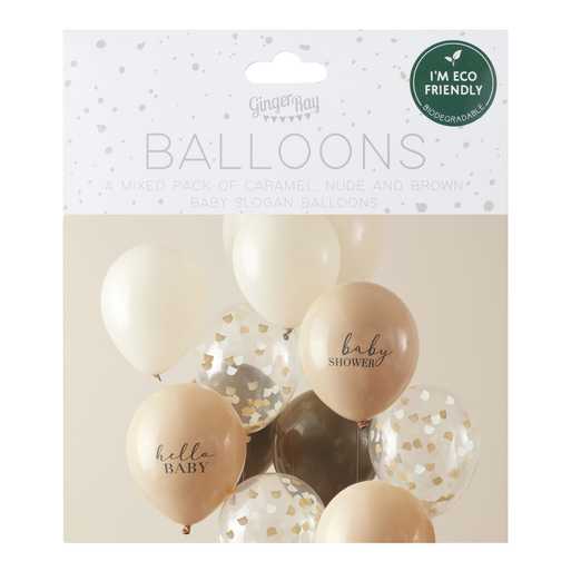 Ballonnen baby shower zand latte bruin confetti beer decoratie feest