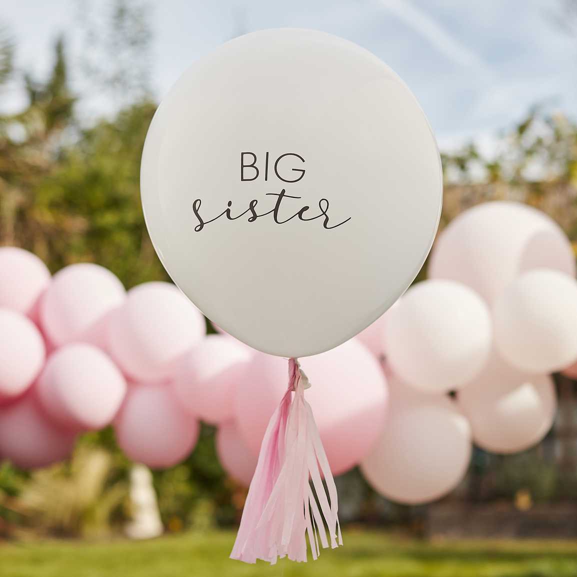 Ballon big sister geboorte zwangerschap genderreveal feest decoratie photoshoot