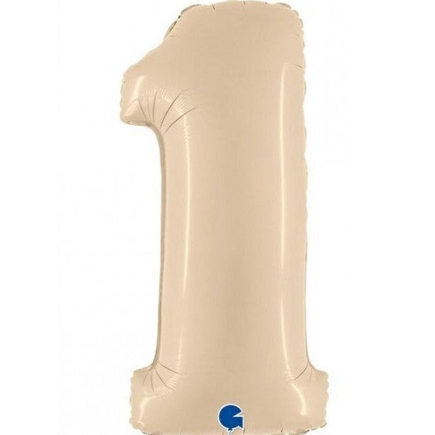 cijfer folieballon 1 een nude blush crème verjaardag
