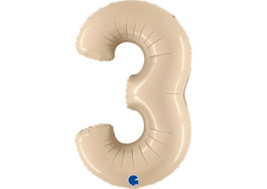 cijfer folieballon 3 drie nude blush crème verjaardag