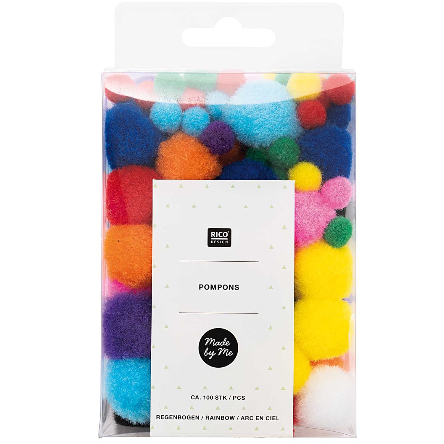 Regenboog kleuren pompons - 5mm en 20mm diameter - 100 stuks