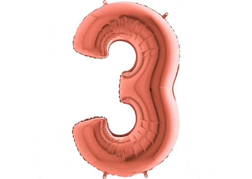 cijfer folieballon 3 drie rosé brons verjaardag