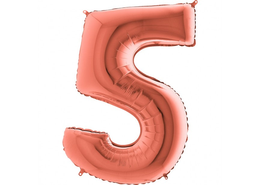 cijfer folieballon 5 vijf rosé brons verjaardag