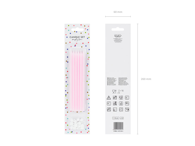 Roze lange kaarsen - 12 stuks