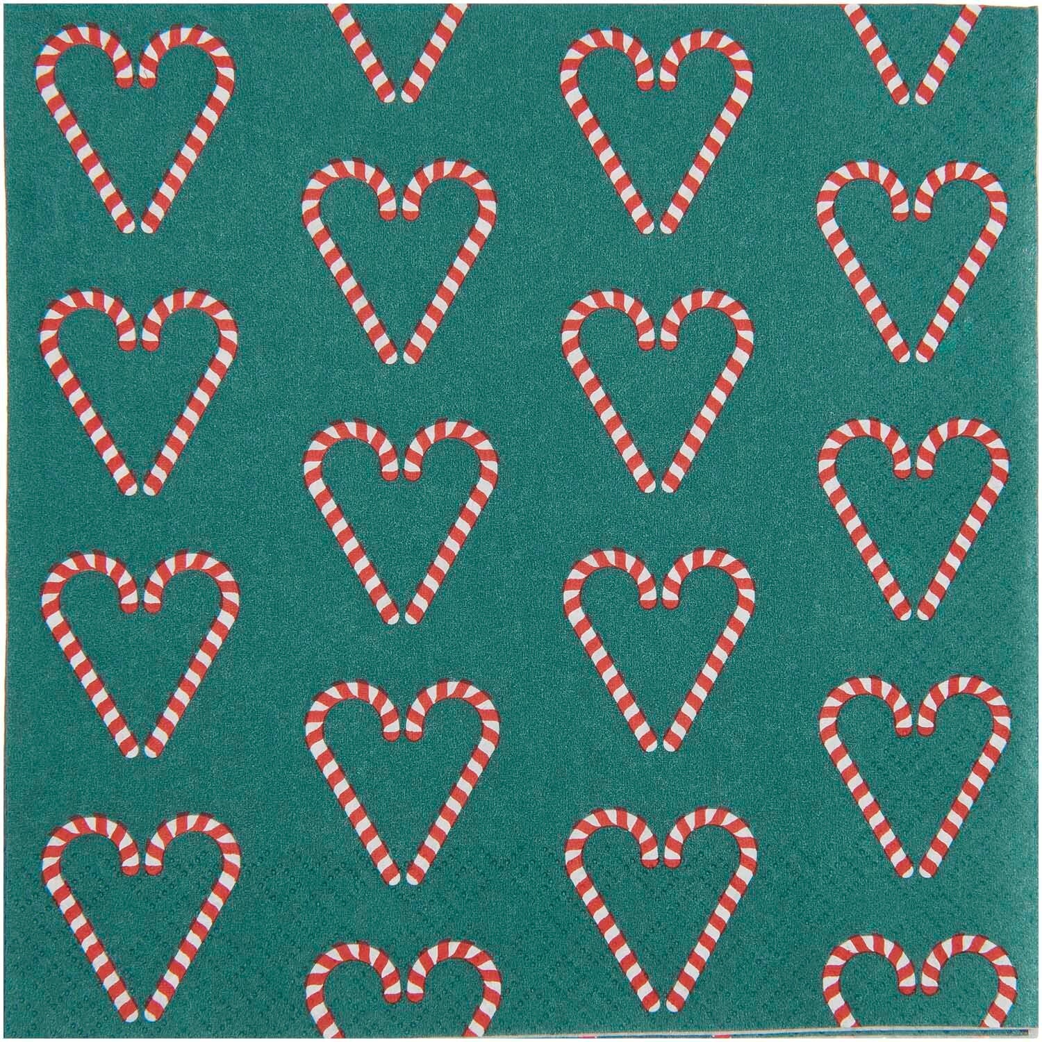 Servetten met Candycane / snoepstokken hartjes - 20 stuks