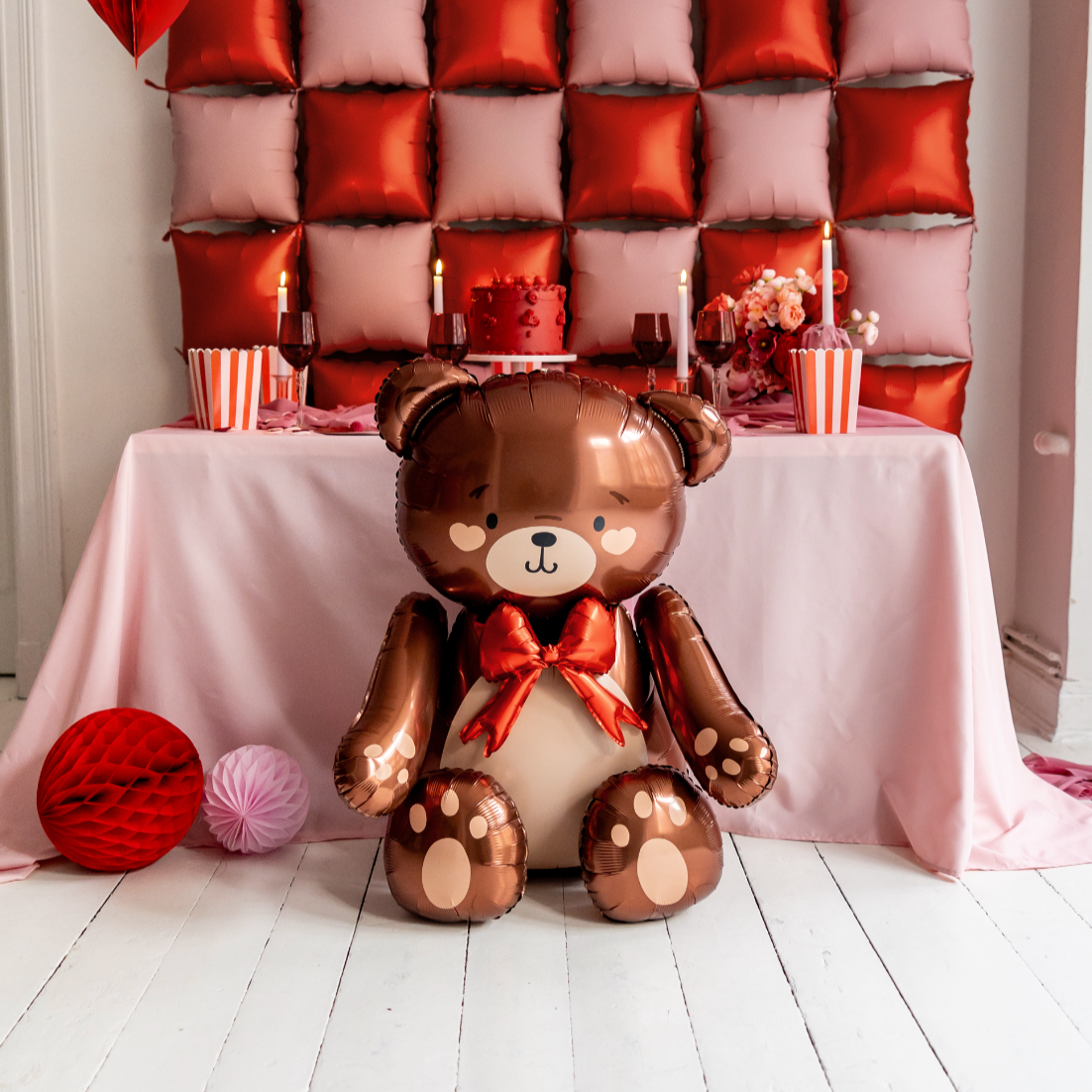 Folieballon XXL beer met strik dieren valentijn feest deco decoratie verjaardag